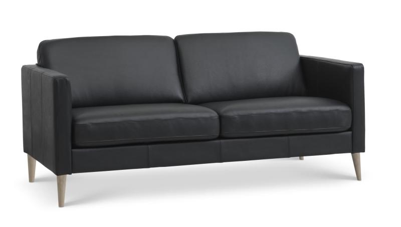 Ask 2,5 Pers. Sofa i Sort Læder og Naturtræ - November Tilbud