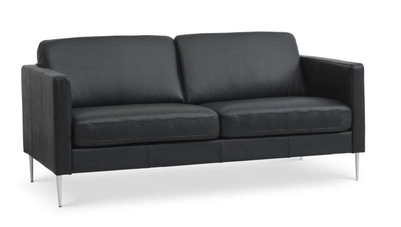 Ask 2,5 Pers. Sofa i Sort Læder med Aluminium Ben - November Tilbud!