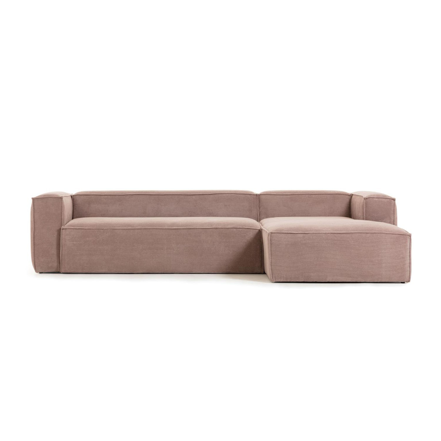 Blok 3-Personers Sofa med Højre Chaiselong i Lyserød Fløjl