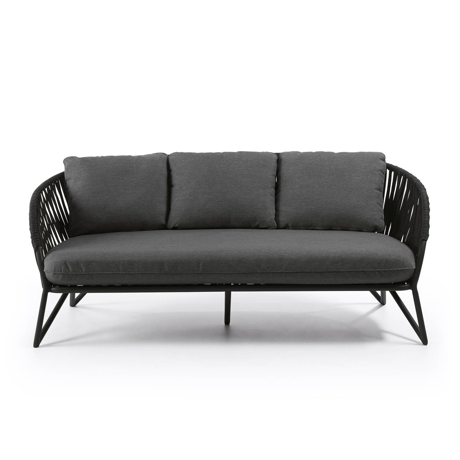 Branzie 3-personers sofa i sort reb og stål - perfekt til udendørs!