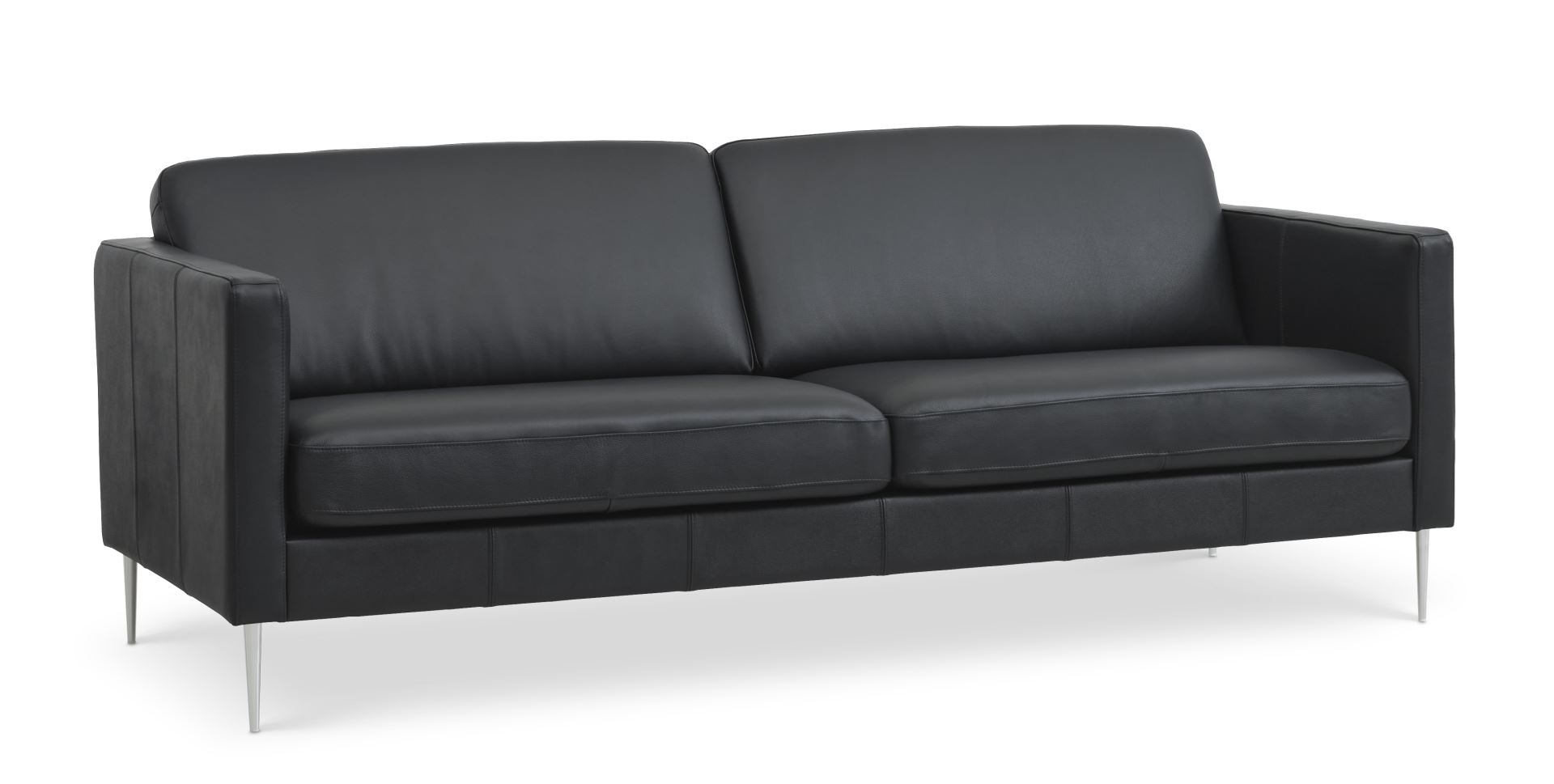 Ask 3 Pers. Sofa   Sort Semianilin Læder Og Børstet Aluminium fra Lexpo Living