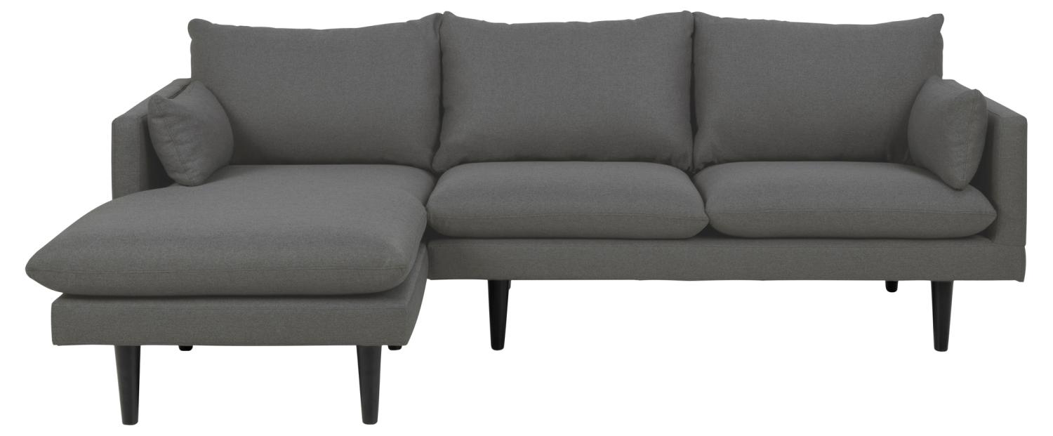 Cozy 2 Pers. Sofa, M. Venstre Chaiselong Og 2 Puder   Mørkegrå Stof Og Sort Bøg fra Sofakoncept