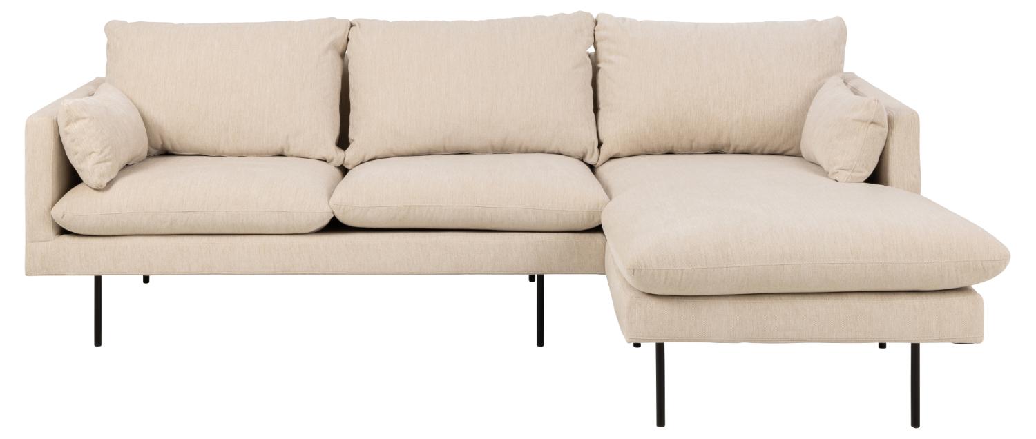 Cozy 2 Pers. Sofa, M. Højre Chaiselong Og 2 Puder   Creme Stof Og Sort Metal fra Sofakoncept