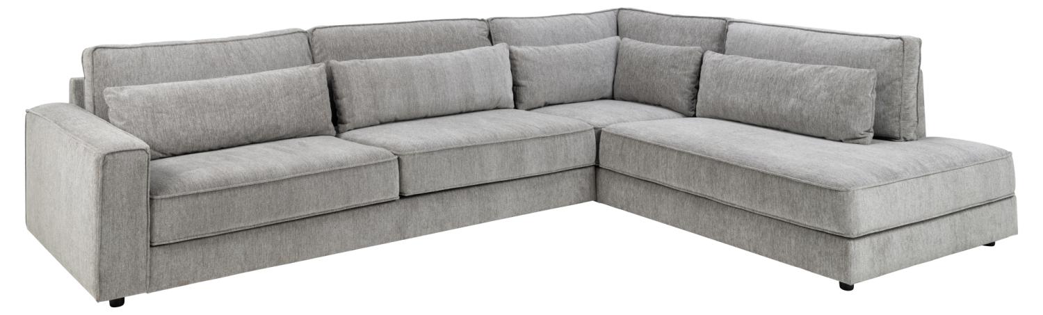 Cilla Hjørnesofa, M. Højre Hvilemodul Og 5 Puder   Lysegrå Stof Og Sort Polypropylen fra Sofakoncept