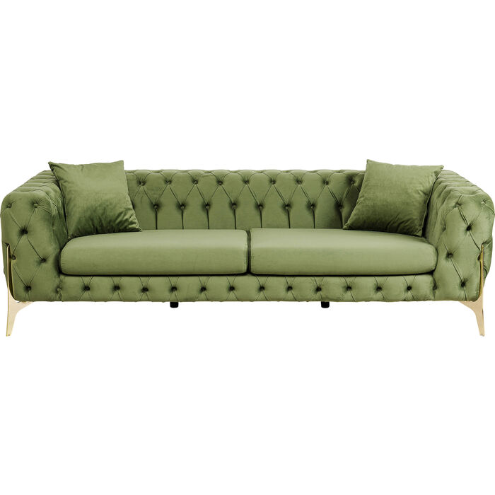 Bellissima 3 Pers. Sofa, Chesterfield, M. 2 Puder   Grøn Fløjl Og Messing Stål fra Kare Design