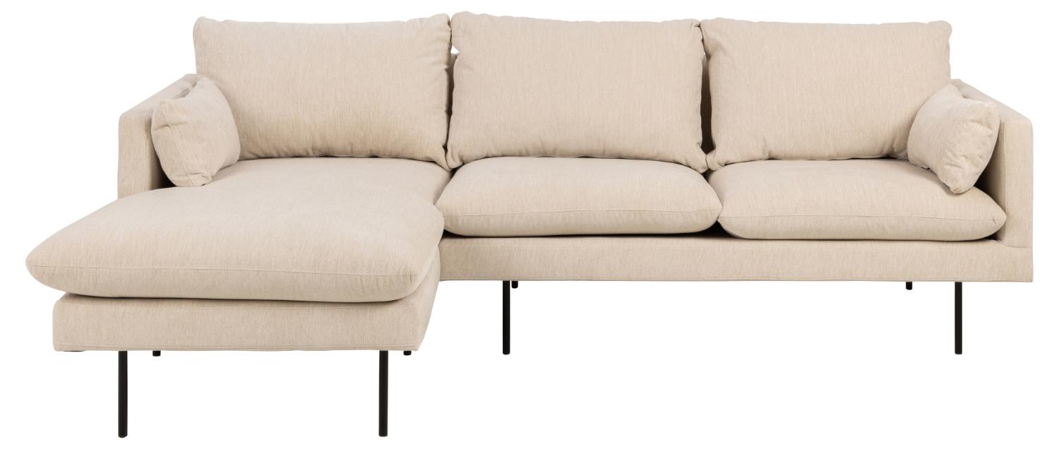 Cozy 2 Pers. Sofa, M. Venstre Chaiselong Og 2 Puder   Creme Stof Og Sort Metal fra Sofakoncept