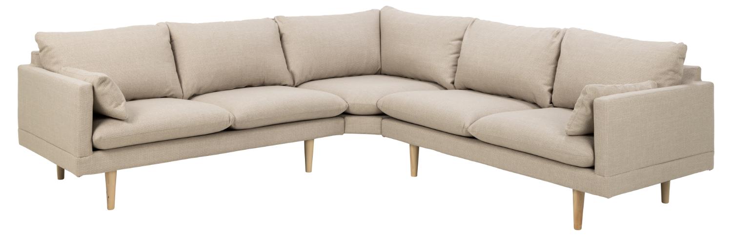 Cozy Hjørnesofa, M. 2 Puder   Beige Stof Og Natur Bøg fra Sofakoncept