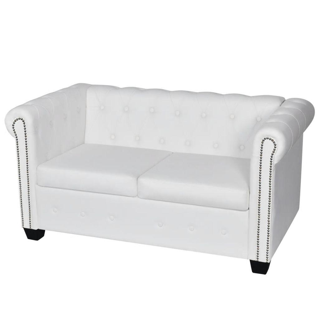 2 Personers Chesterfield Sofa Kunstlæder Hvid fra Boligcenter