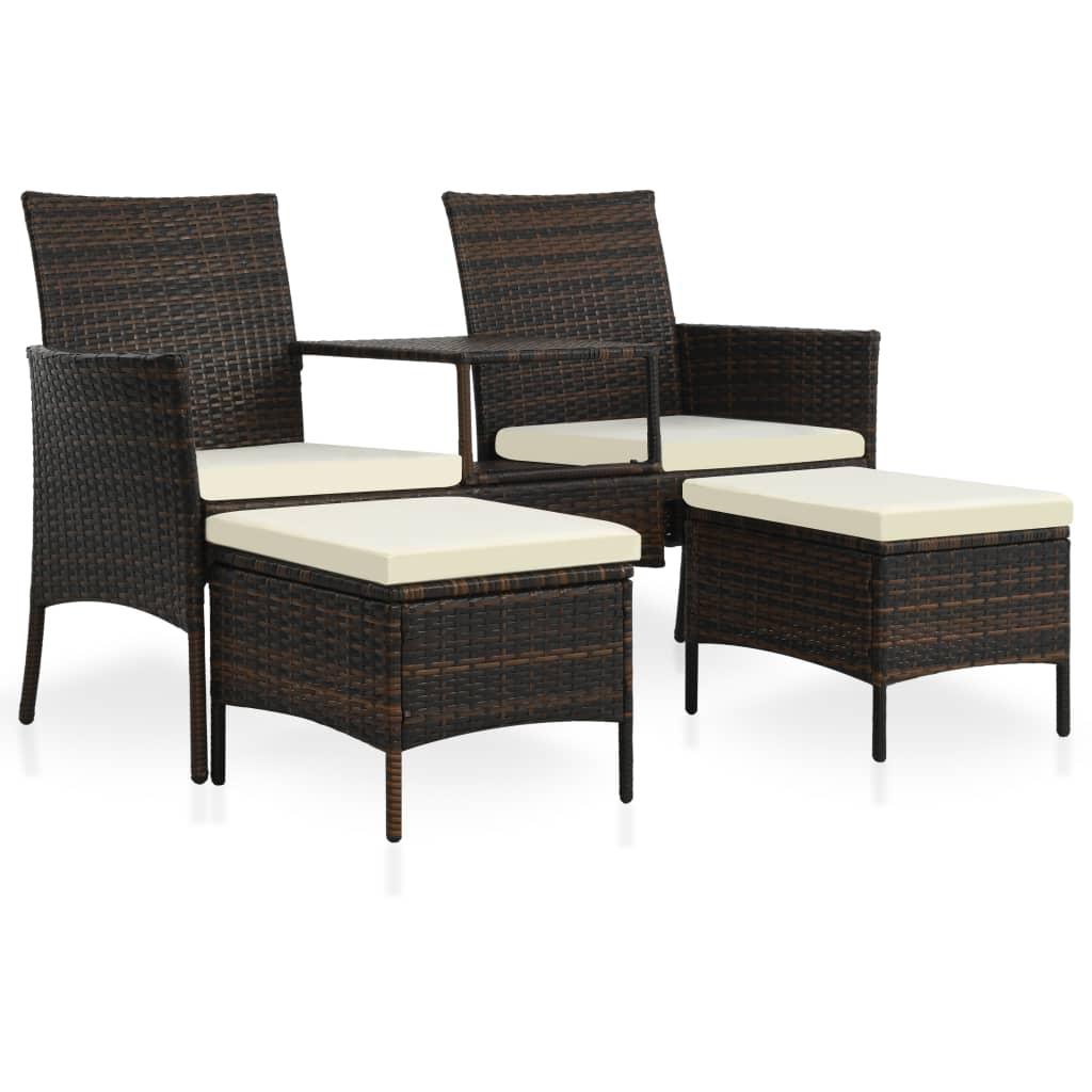 2 Personers Havesofa Med Bord Og Skamler Polyrattan Brun fra Boligcenter