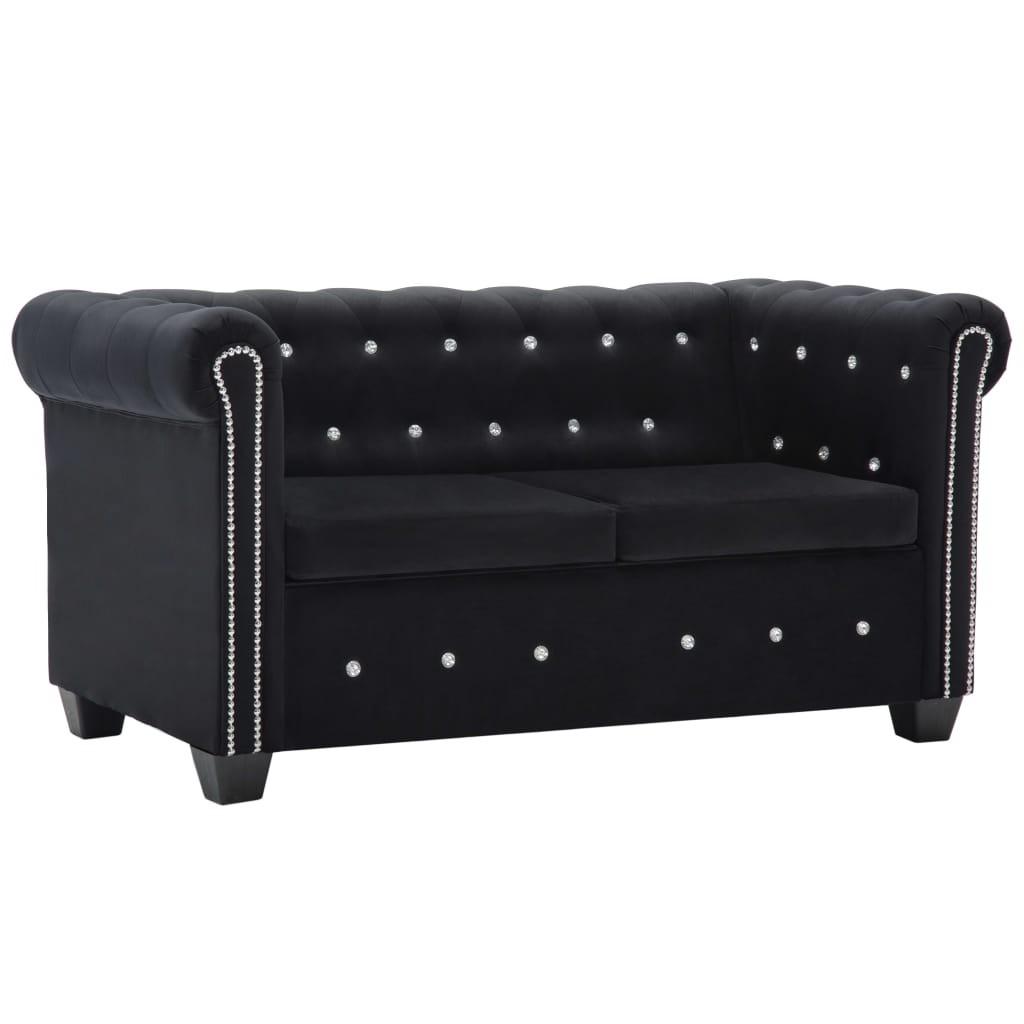 2 Personers Chesterfieldsofa Fløjlsbeklædning 146 X 75 X 72 Sort fra Boligcenter