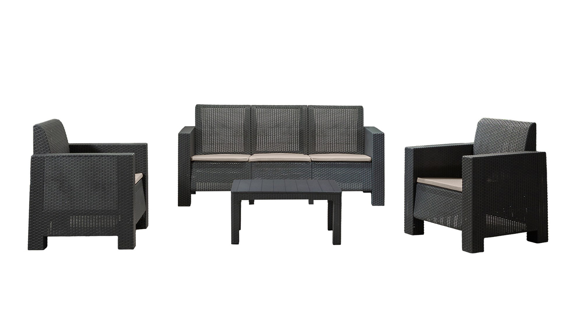 Aksu Takim Udendørs Loungesæt, M. 2 Stole, 1 Sofa, 1 Bord   Antracitgrå Polypopylen fra Nordvärk
