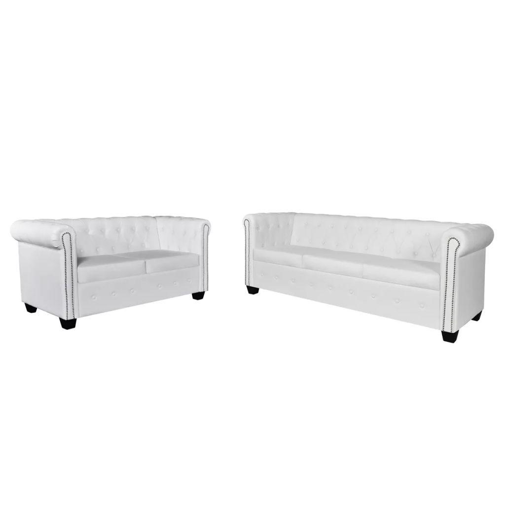 2 Personers Og 3 Personers Chesterfield Sofaer Kunstlæder Hvid fra Boligcenter