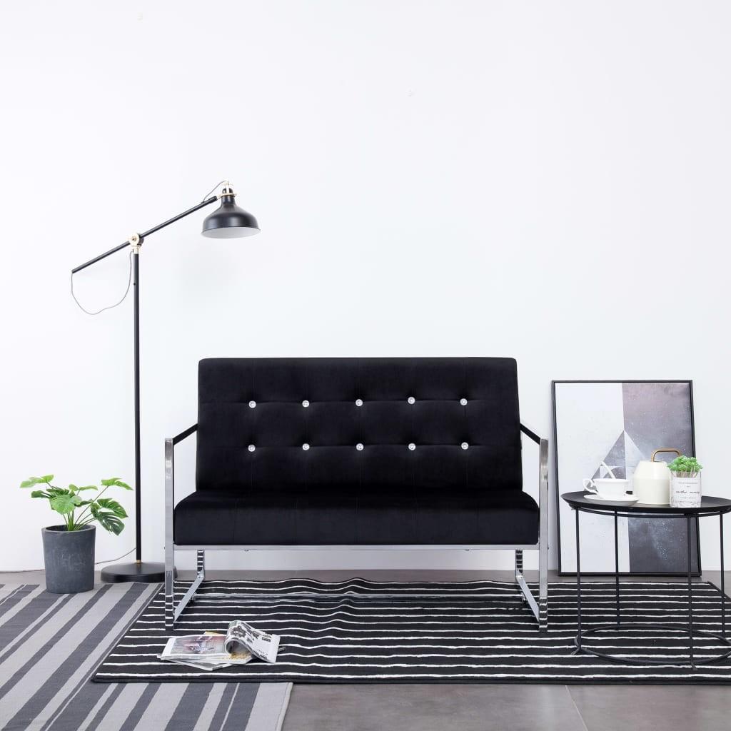 2 Personers Sofa Med Armlæn Krom Og Velour Sort fra Boligcenter
