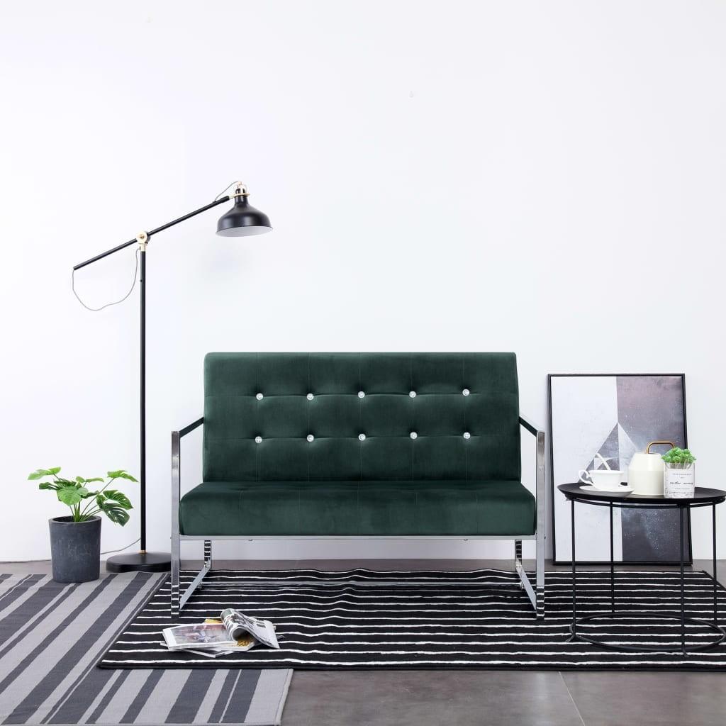 2 Personers Sofa Med Armlæn Krom Og Fløjl Mørkegrøn fra Boligcenter