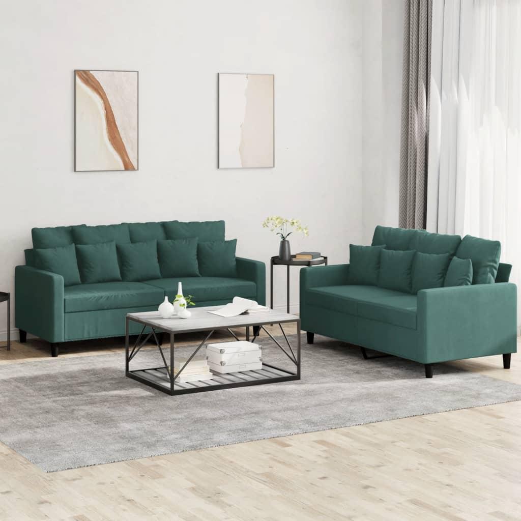 2 Personers Sofa Med Hynder Velour Mørkegrøn fra Boligcenter