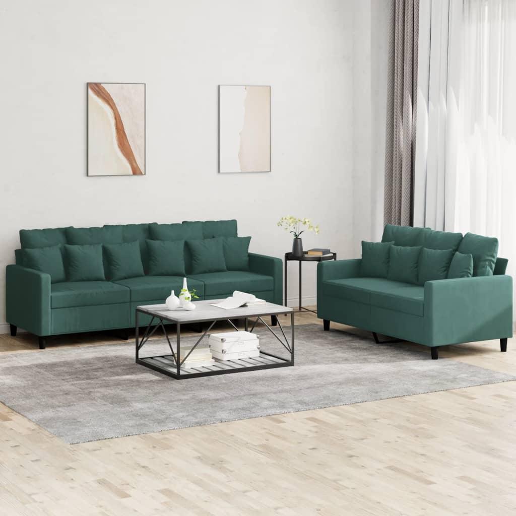 2 Personers Sofa Med Hynder Velour Mørkegrøn fra Boligcenter