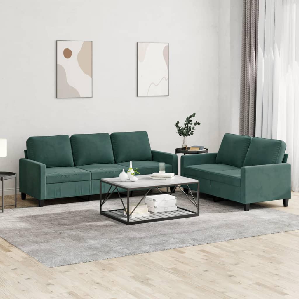 2 Personers Sofa Med Hynder Velour Mørkegrøn fra Boligcenter