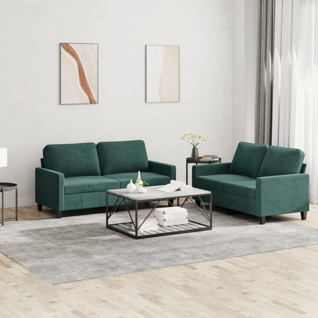 2 Personers Sofa Med Hynder Velour Mørkegrøn fra Boligcenter