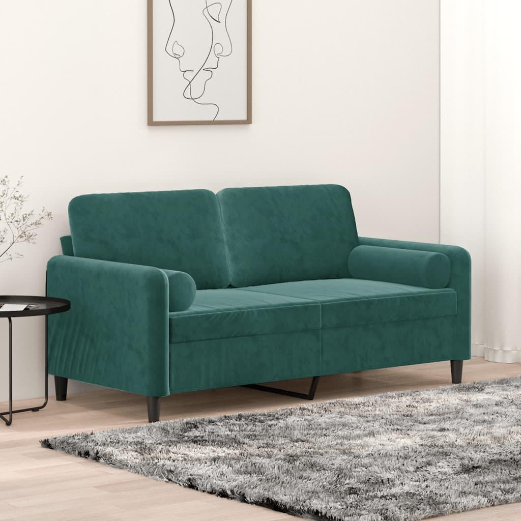2 Personers Sofa Med Pyntepuder 140 Cm Velour Mørkegrøn fra Boligcenter