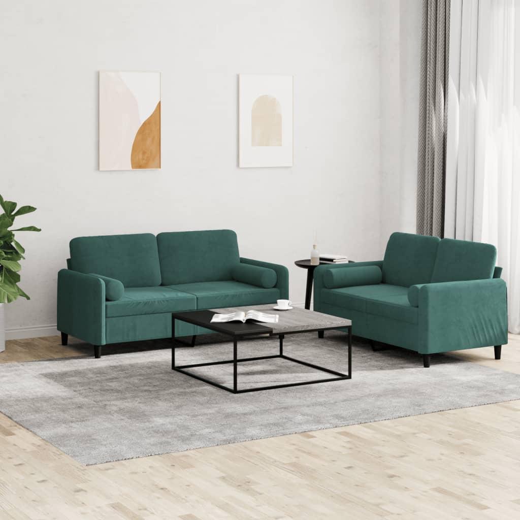 2 Personers Sofa Med Puder Velour Mørkegrøn fra Boligcenter