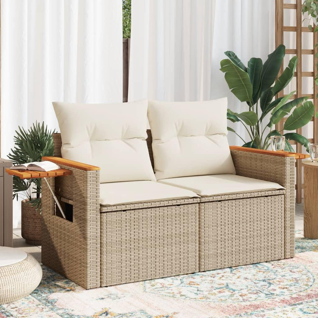 2 Personers Havesofa Med Hynder Polyrattan Beige fra Boligcenter
