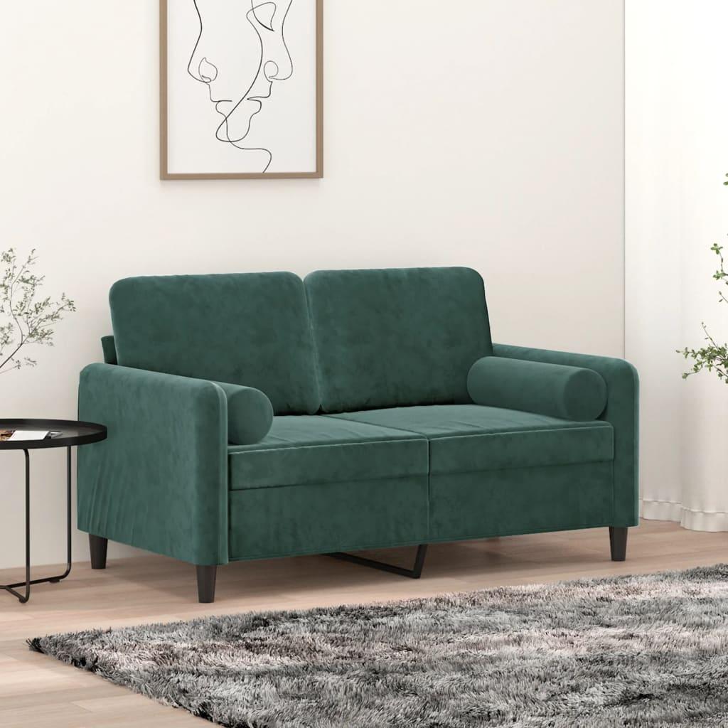 2 Personers Sofa Med Pyntepuder 120 Cm Velour Mørkegrøn fra Boligcenter