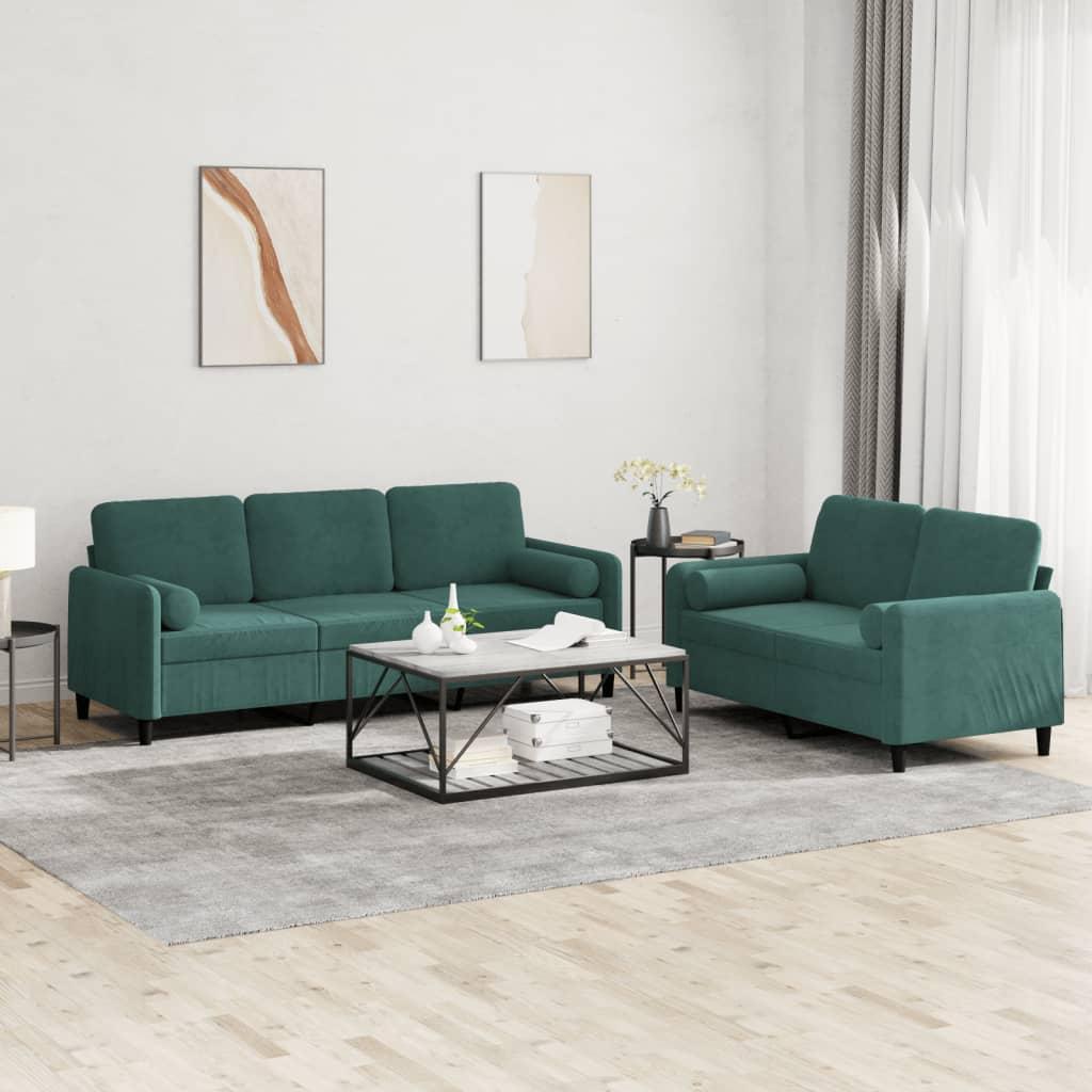 2 Personers Sofa Med Puder Velour Mørkegrøn fra Boligcenter