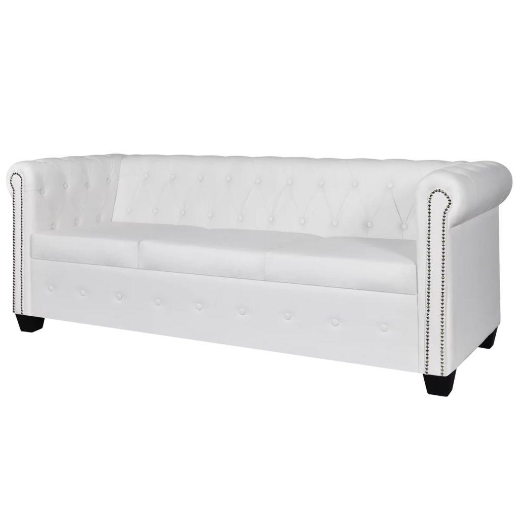 3 Personers Chesterfield Sofa Kunstlæder Hvid fra Boligcenter