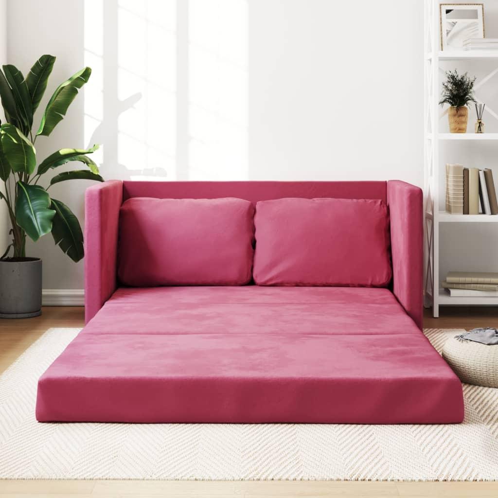 2 I 1 Sovesofa 122x204x55 Cm Velour Vinrød fra Boligcenter