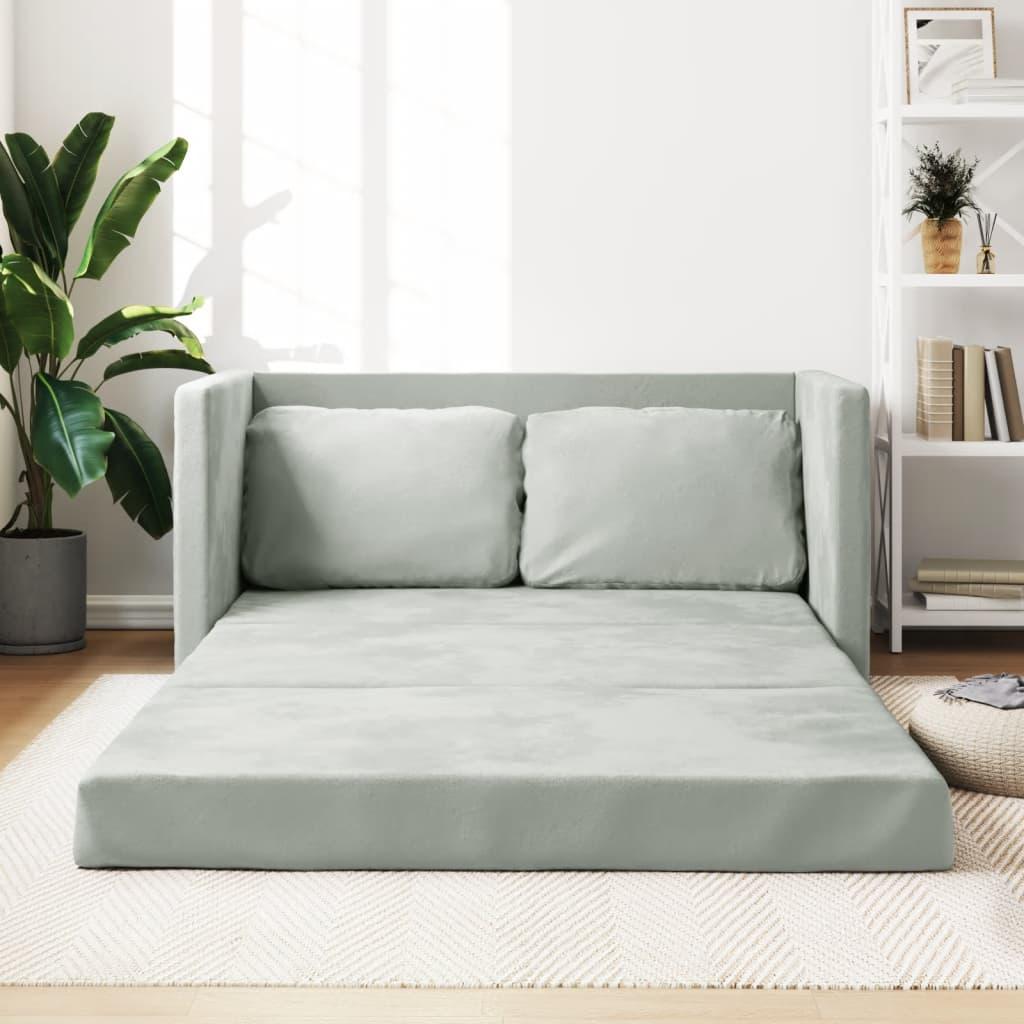 2 I 1 Sovesofa 122x204x55 Cm Velour Lysegrå fra Boligcenter