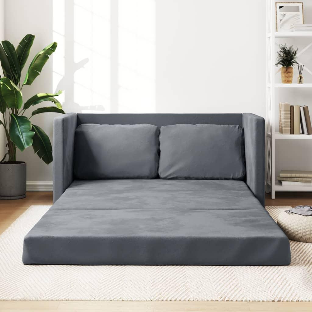 2 I 1 Sovesofa 122x204x55 Cm Velour Mørkegrå fra Boligcenter