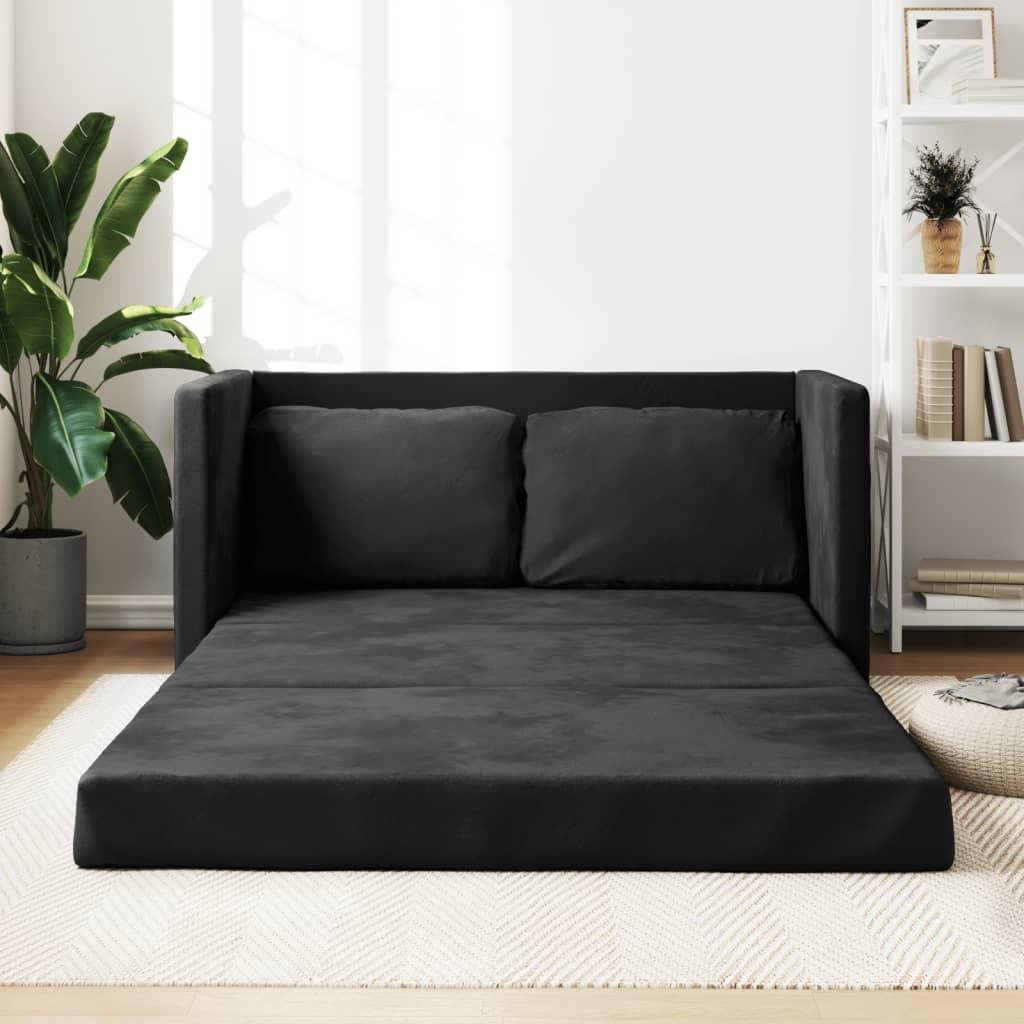 2 I 1 Sovesofa 122x204x55 Cm Velour Sort fra Boligcenter