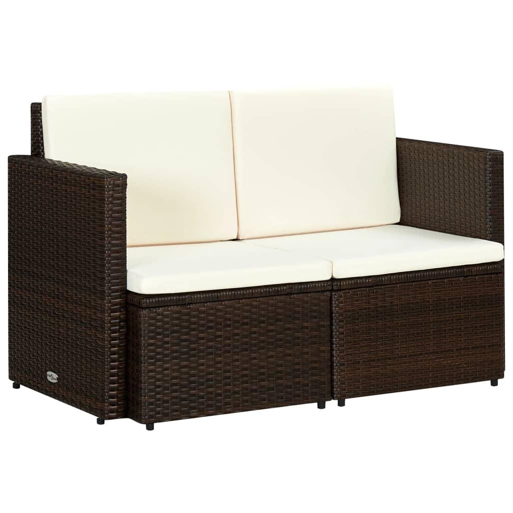 2 Personers Havesofa Med Hynder Brun Polyrattan fra Boligcenter