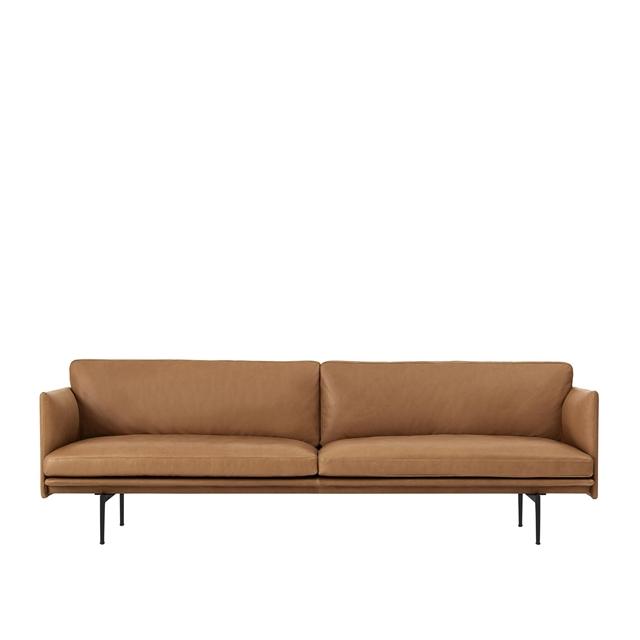 Outline 3 Personers Sofa Læder Cognac Sort fra Muuto