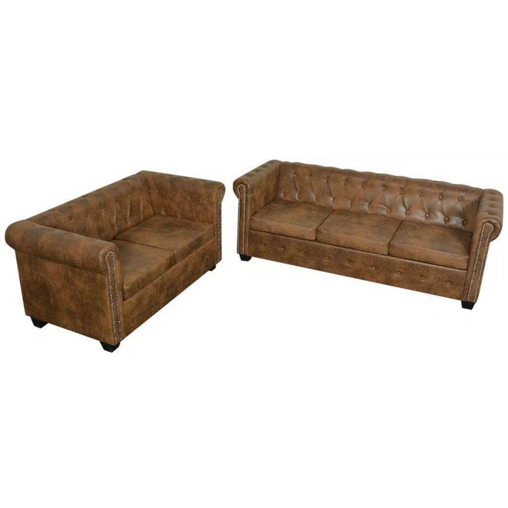 2 Personers Og 3 Personers Chesterfield Sofasæt Brun fra Boligcenter
