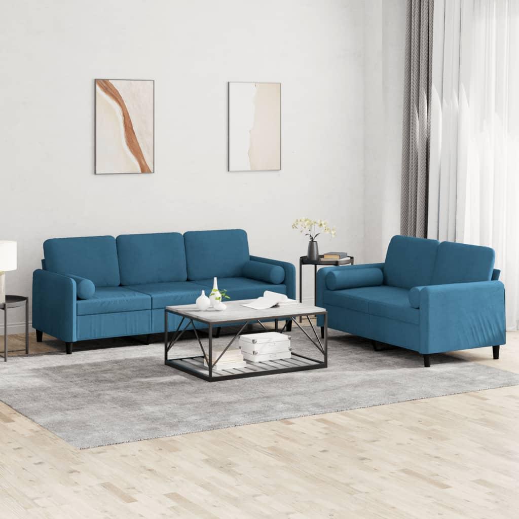 2 Personers Sofa Med Puder Velour Blå fra Boligcenter