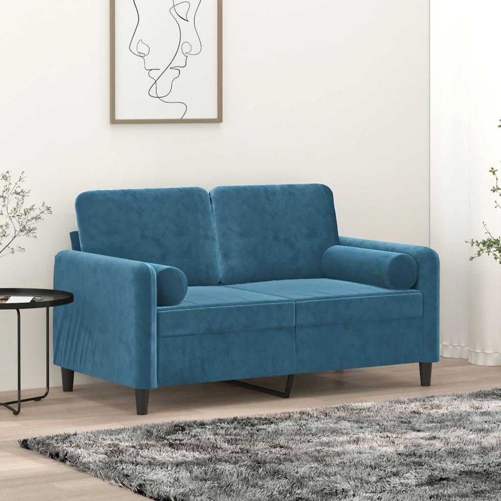 2 Personers Sofa Med Pyntepuder 120 Cm Velour Blå fra Boligcenter