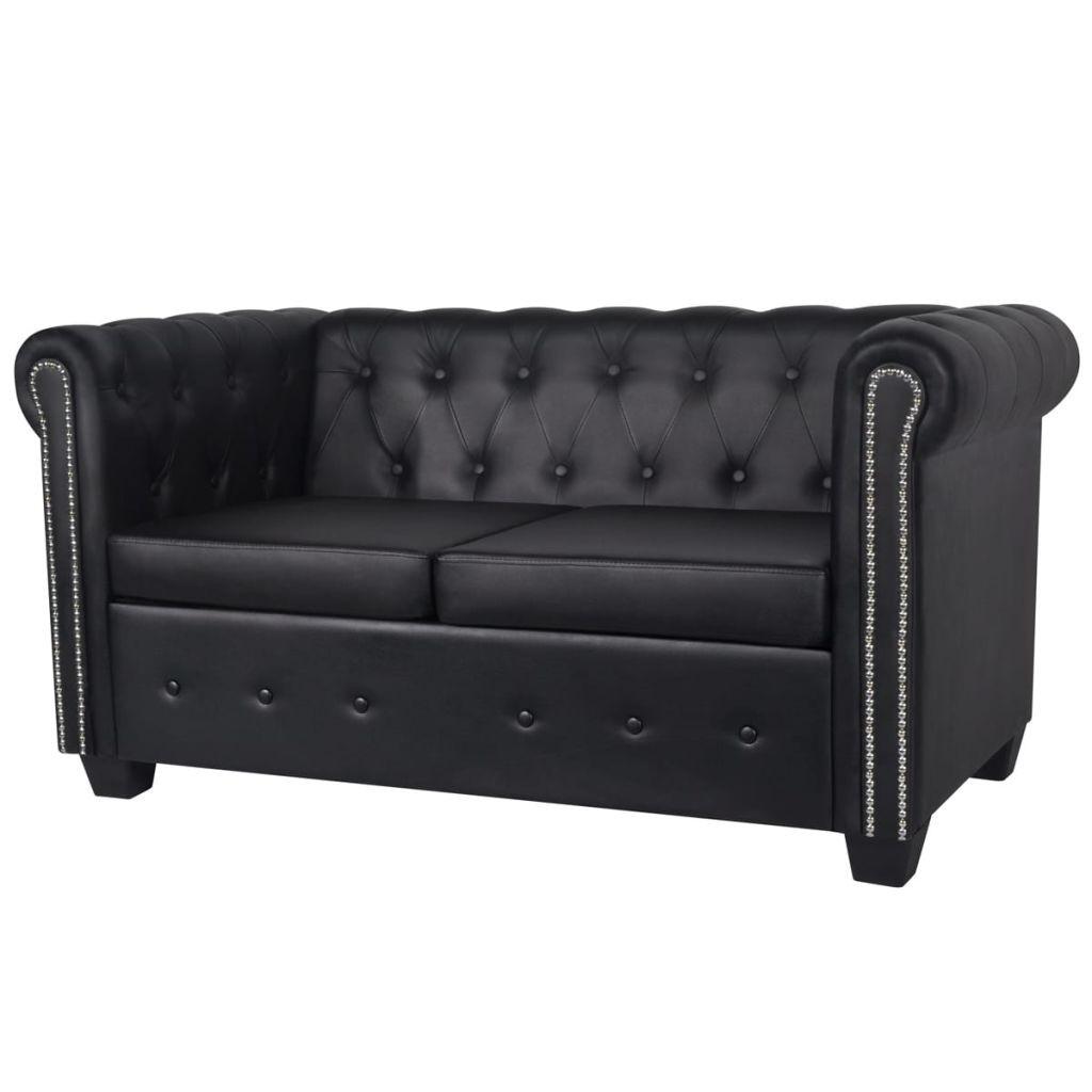 2 Personers Chesterfield Sofa Kunstlæder Sort fra Boligcenter
