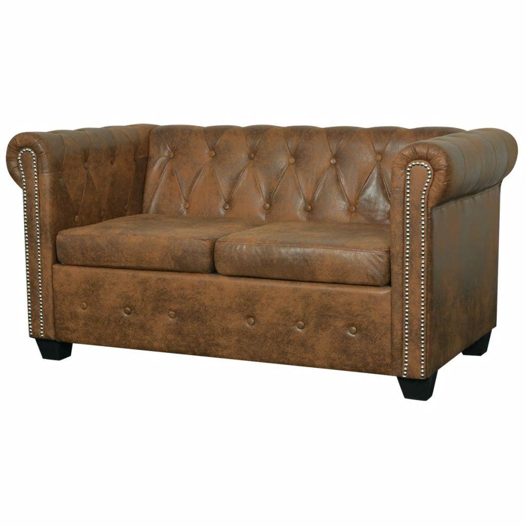 2 Personers Chesterfield Sofa Kunstlæder Brun fra Boligcenter